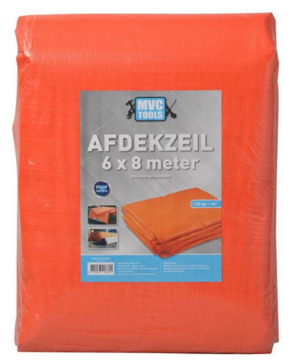 Oranje afdekzeil 6x8 meter 150 gram per m2 MVC-tools